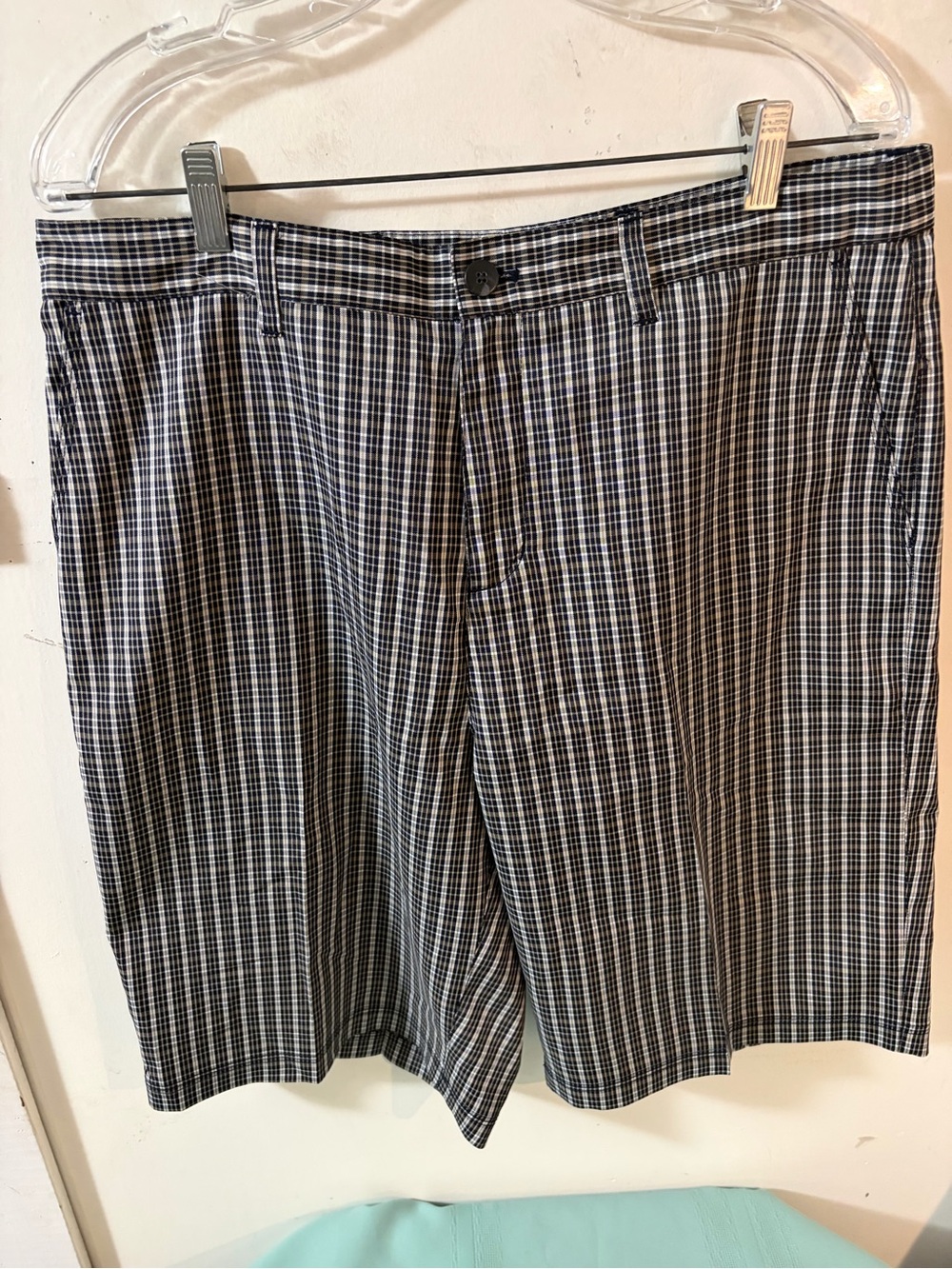 adidas Black and White Check Flat Front Shorts